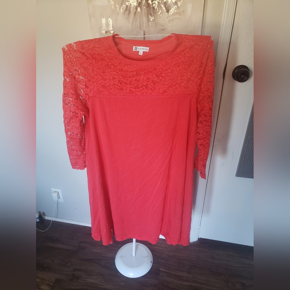 Lace Sleeve Coral Dress Ladies Size M, Pip and Vine brand by Rosie Pope